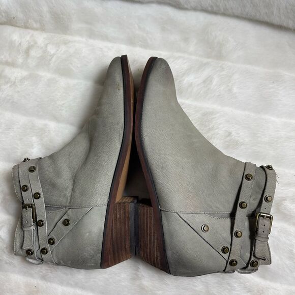 Halogen leather gray ankle boots with side zipper antique tone studs siz… - Picture 9 of 12